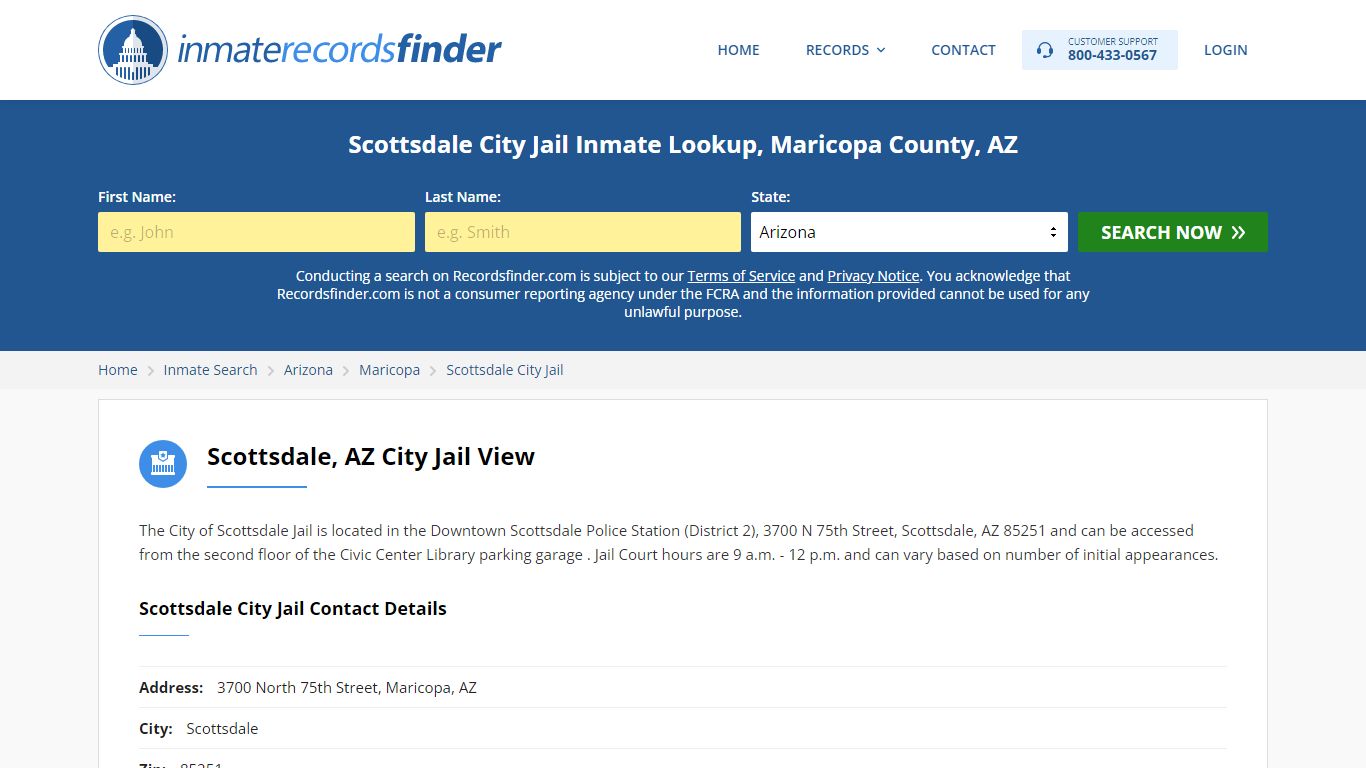 Scottsdale City Jail Inmate Lookup, Maricopa County, AZ - Recordsfinder.com